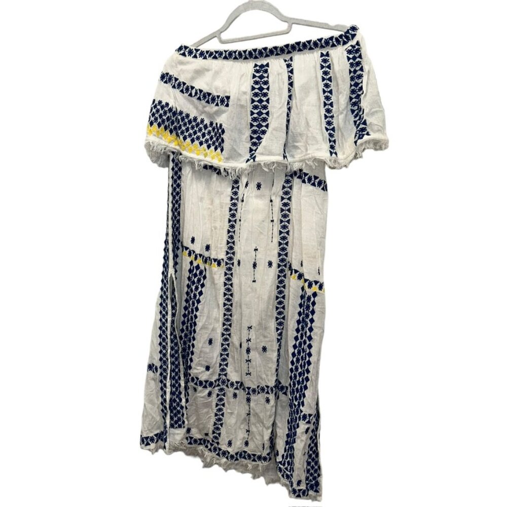 Free People blue white all embroidered Ukranian strapless dress M